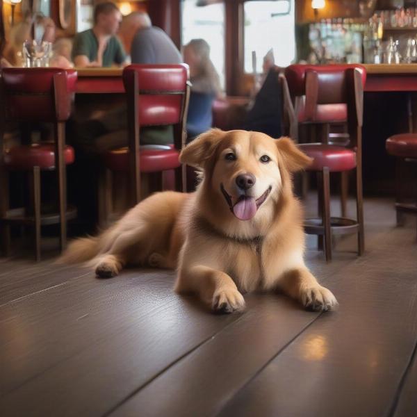 A dog relaxing at a dog-friendly pub in Keswick.