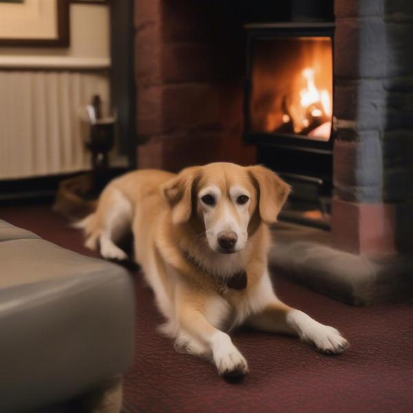 Dog relaxing at a pub in the Lake District