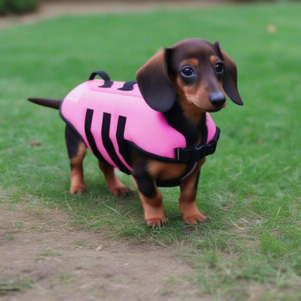 Dog Getting Accustomed to a Life Jacket