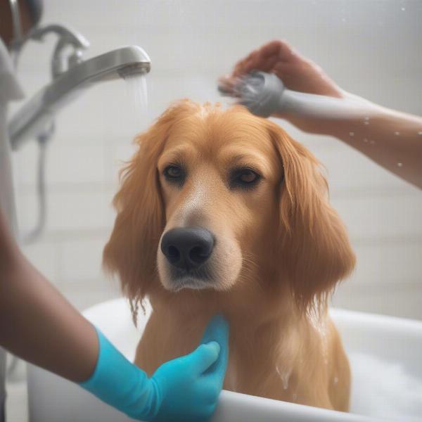 Dog Getting Washed with Chlorhexidine Shampoo