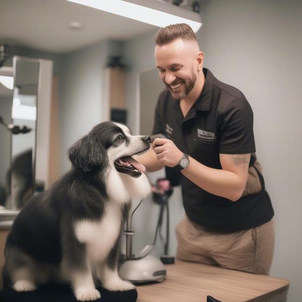 Dog Groomer Interacting with a Dog in Warrington