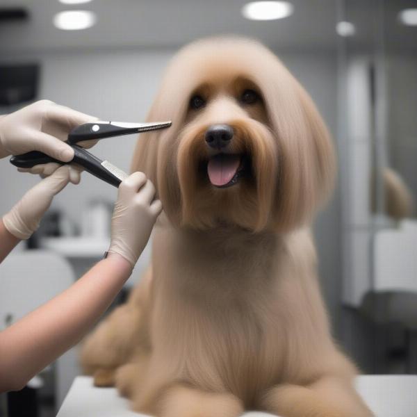 Chó đang được chải lông tại một tiệm grooming ở Reading, Berkshire