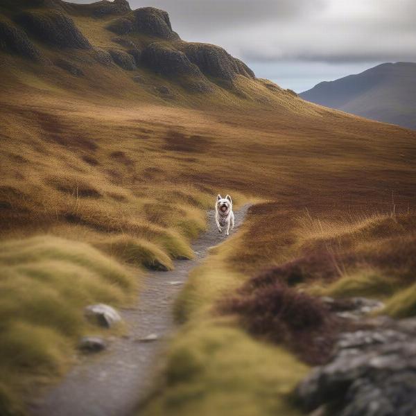 Dog hiking on scenic trails on the Isle of Skye