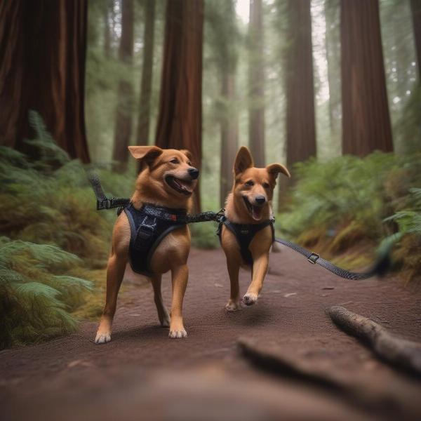 Dog hiking a trail in Northern California