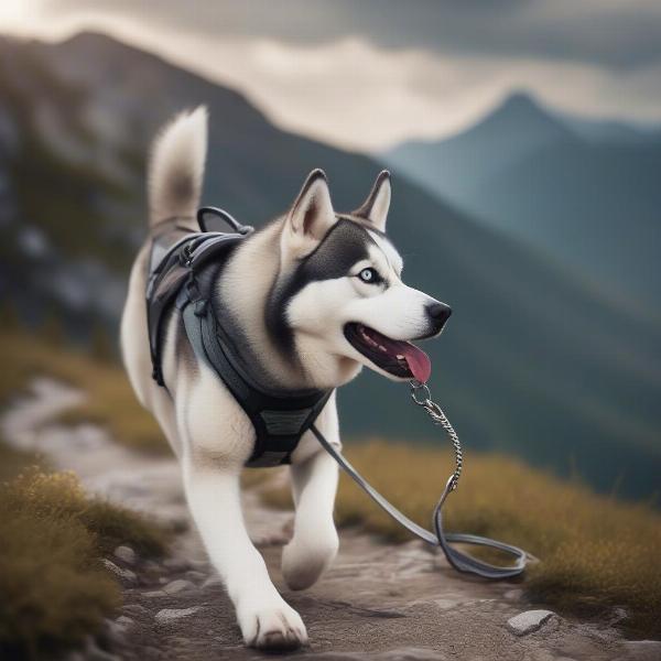 Dog Hiking on a Mountain Trail