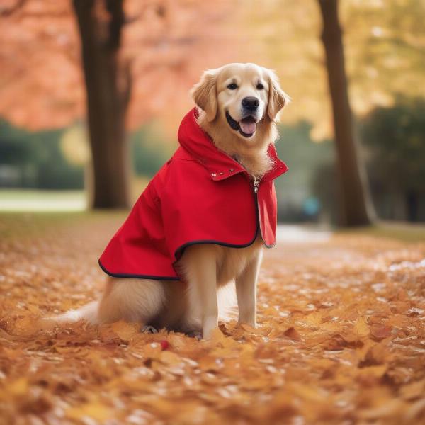 Dog walking in a fall coat