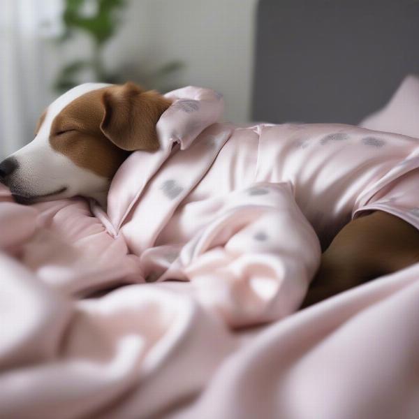 Dog in Silk Pajamas Sleeping