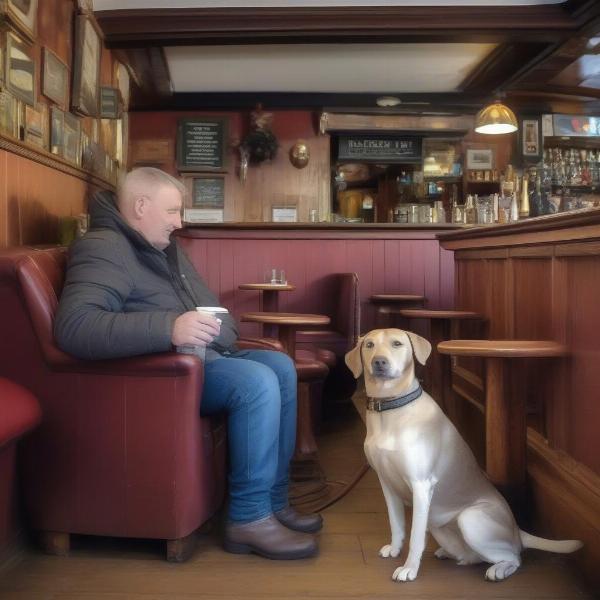 Dog sitting calmly inside a Llangollen pub.