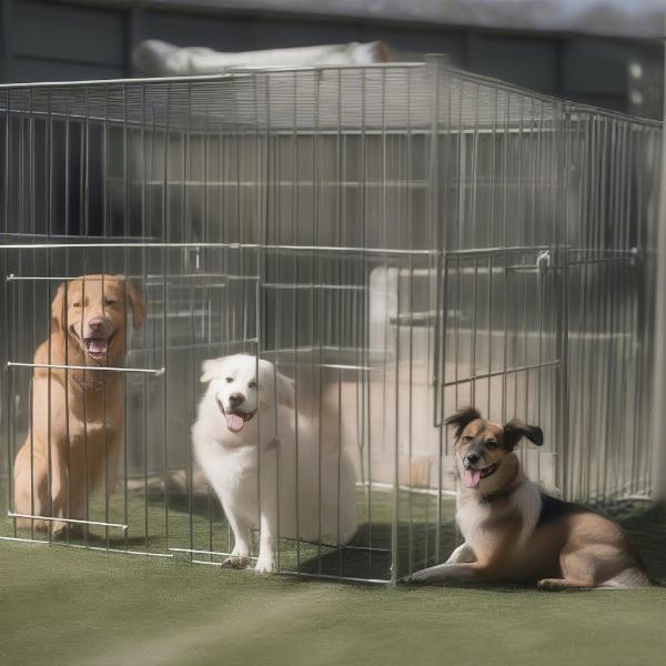 Happy dogs enjoying their stay at a dog kennel lane