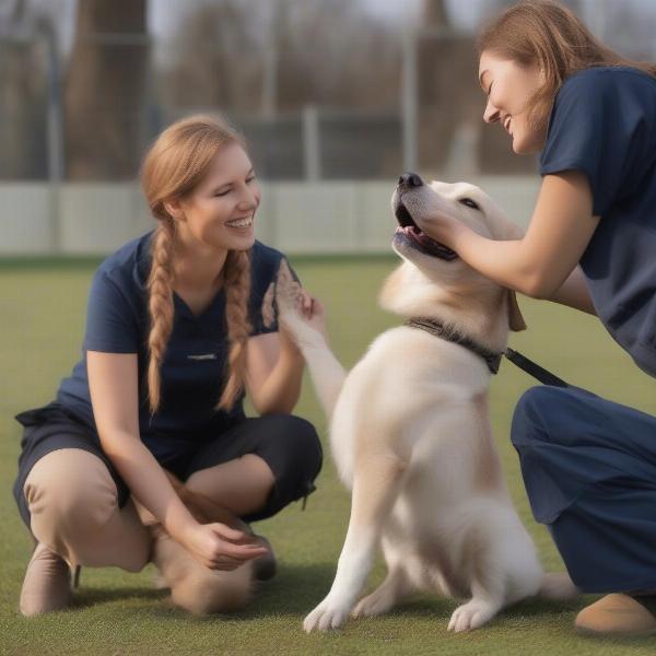 Friendly staff interacting with dogs at a Nowra kennel