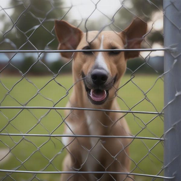 Dog Licking Metal Fence