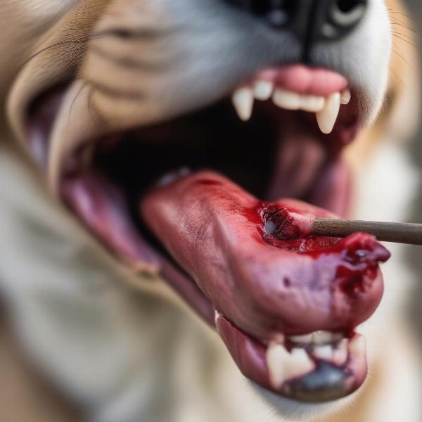 Dog with a mouth injury resulting in bleeding gums