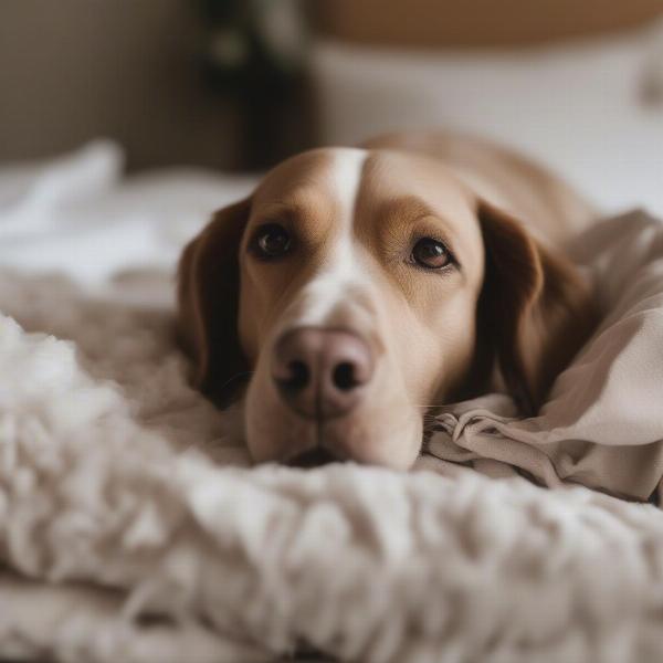 A dog relaxing on alternative bedding