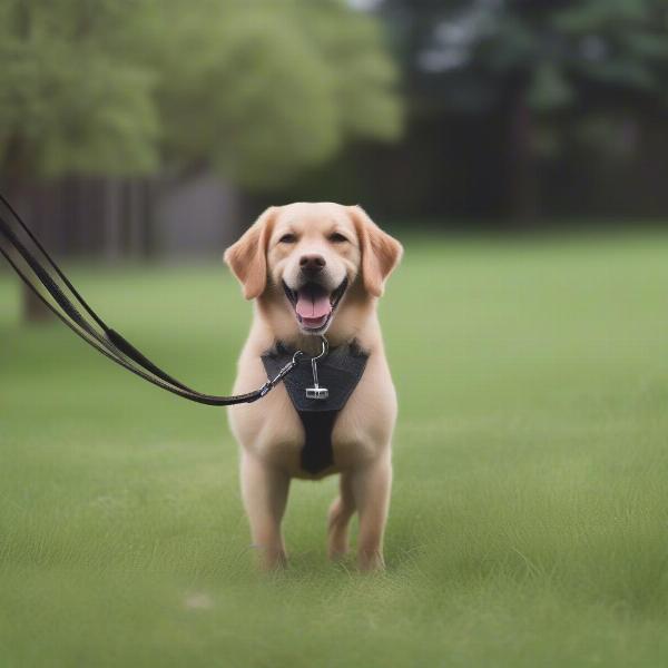 Dog on Leash in Quiet Area for Potty Break