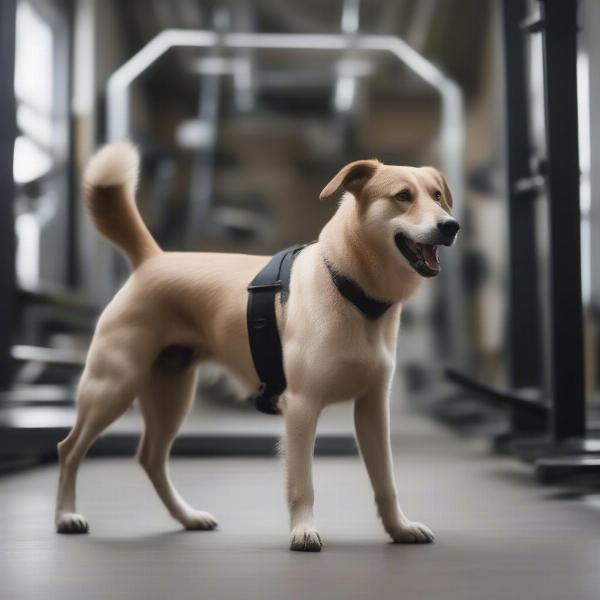 A dog using a slatmill to relieve anxiety and burn excess energy.