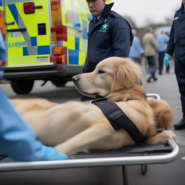 Dog on a Stretcher After an Accident