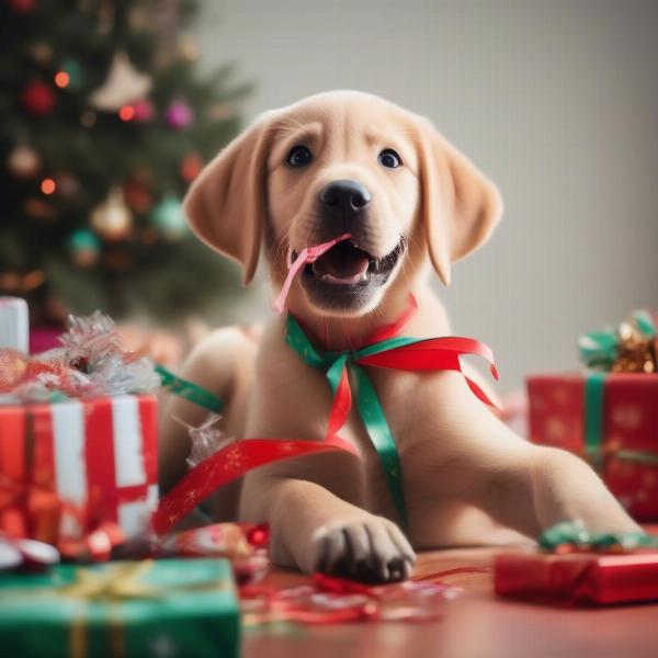 Dog Opening Christmas Presents