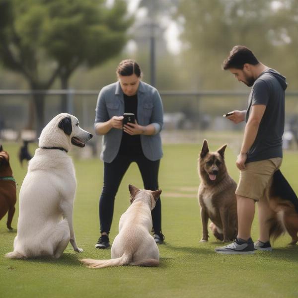 Observing dog body language at the dog park