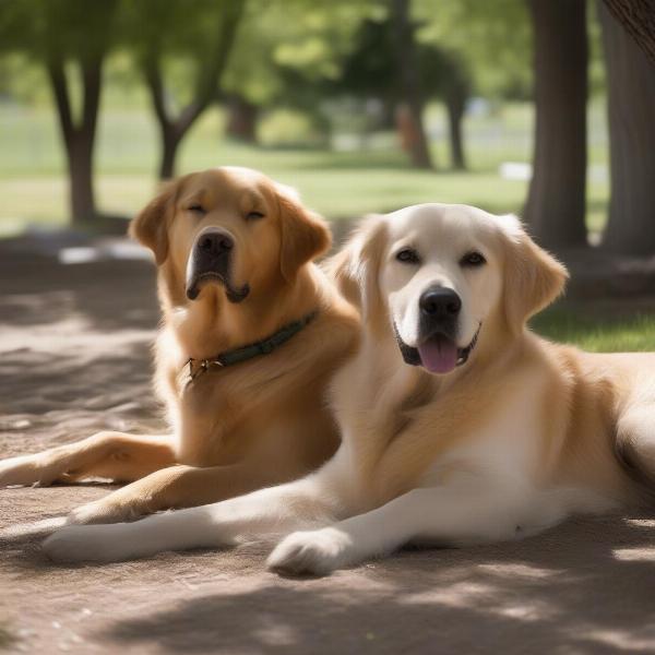 Dogs resting in the shade at a Park City dog park