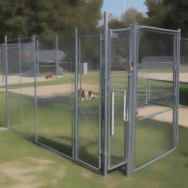 Dog park safety features: Double-gated entry, separate areas for small and large dogs, secure fencing