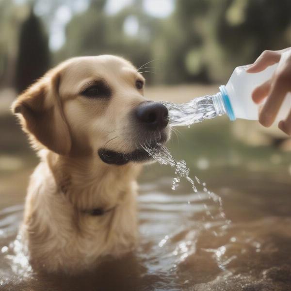 Dog drinking water at the dog park