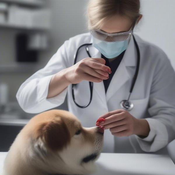 Veterinarian Examining Infected Dog Paw