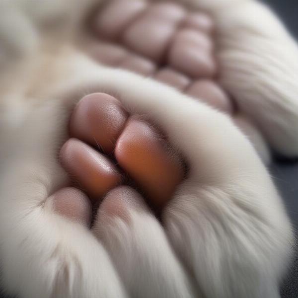 Dog paw with Betadine applied