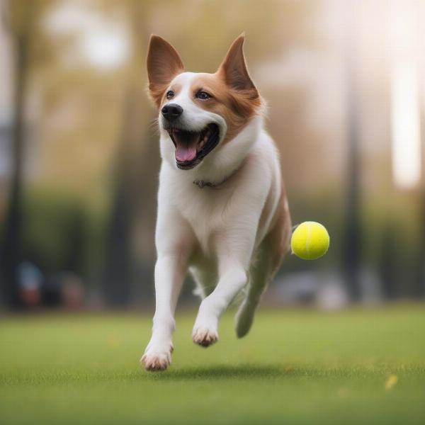 Dog enjoying a game of fetch in the park