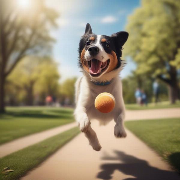 Dog playing fetch in a park