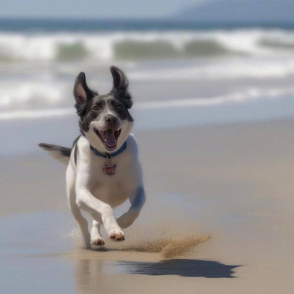 Dog Playing on a Monterey Beach