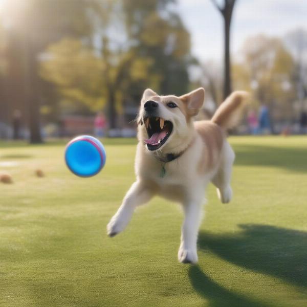 Dog Playing with Birthday Toy