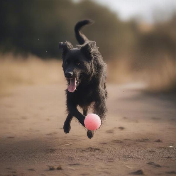 Dog happily playing with an indestructible toy