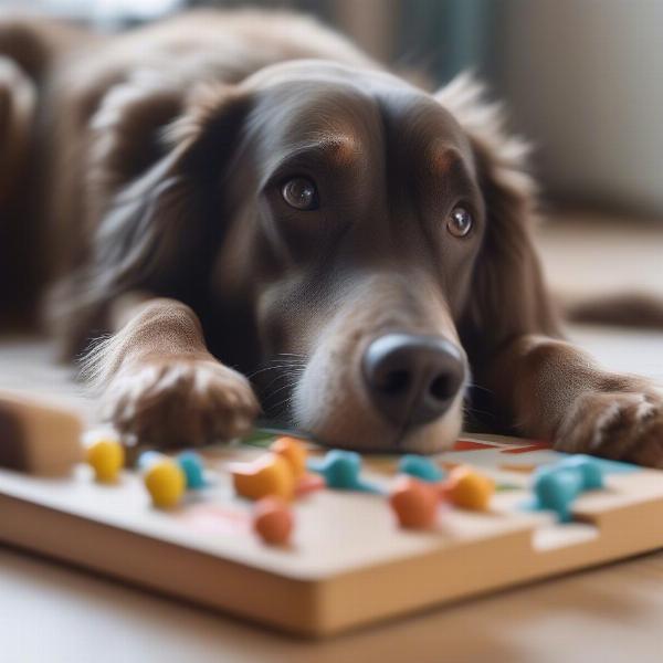 Dog engaging with a puzzle toy