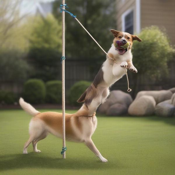 Dog Playing with a Spring Pole