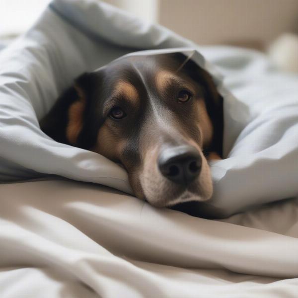 Dog recovering after surgery wearing a cone