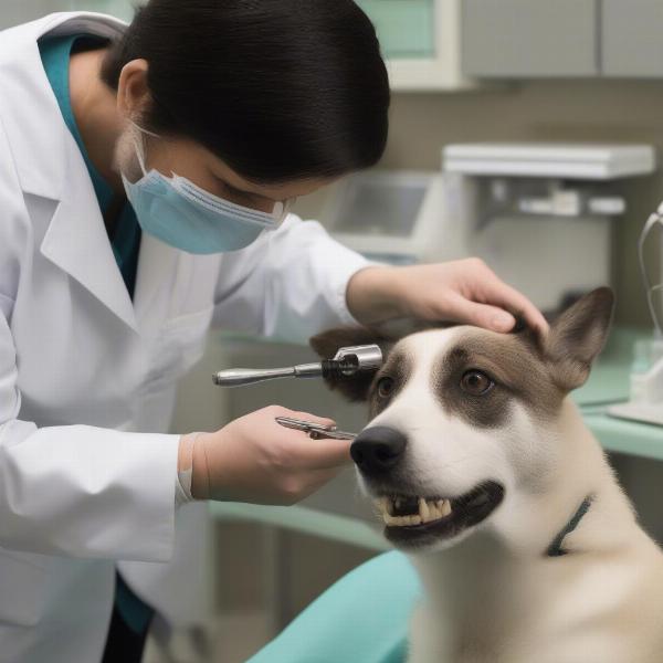 Dog Receiving Professional Dental Care at a Veterinary Clinic