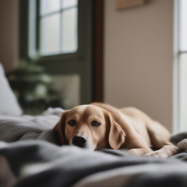 Dog Relaxing in B&B Room: A relaxed dog lounges on a comfortable dog bed in a cozy B&B room, enjoying the peaceful atmosphere.