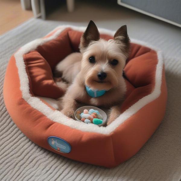 A dog relaxing in a comfortable dog bed inside a dog-friendly B&B in Llandudno