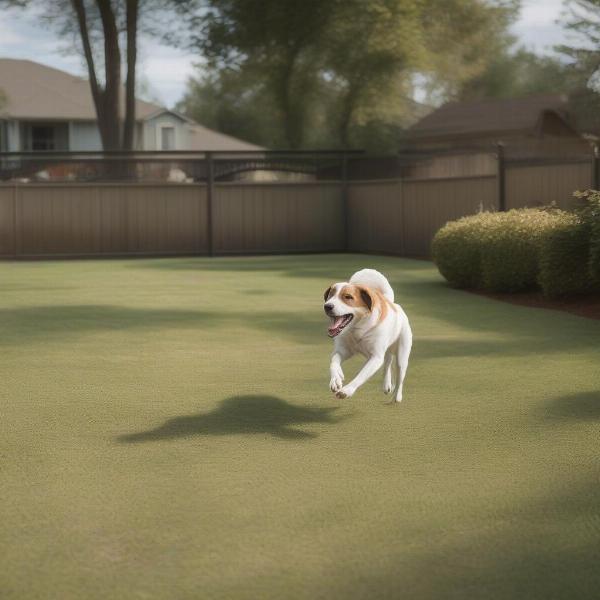 A dog playing in a safe, fenced-in yard