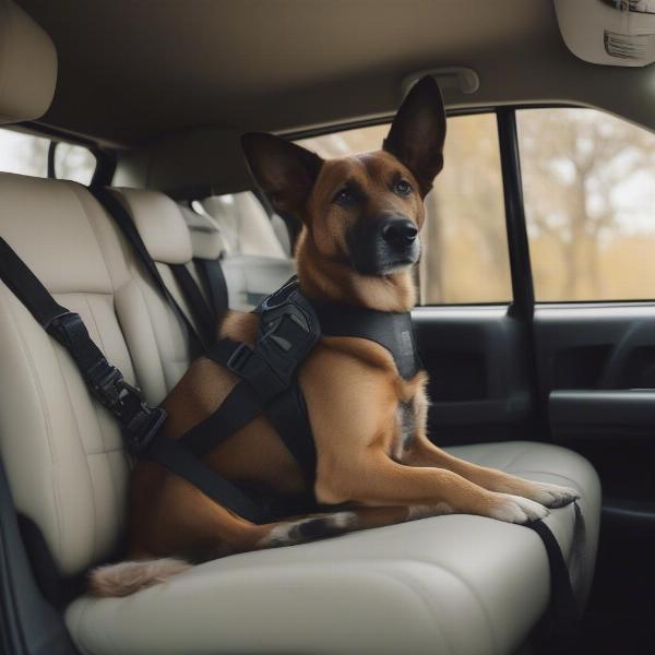 Dog safely secured in a 4x4 vehicle