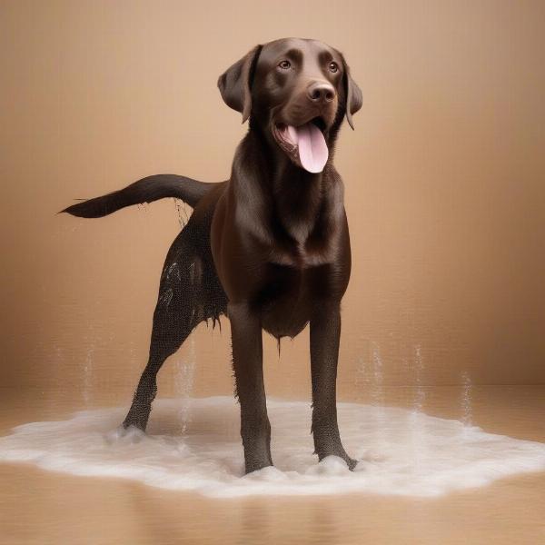 Dog Shaking Off Excess Water on a Bath Mat