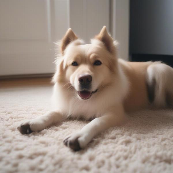 Dog shedding fur on a carpet