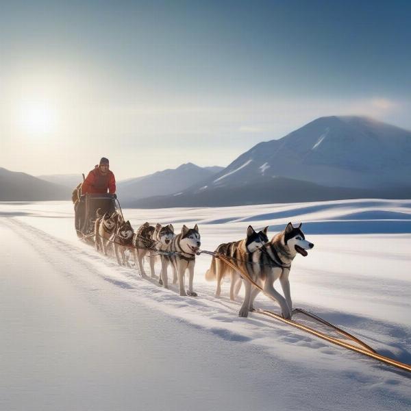 Dog sledding with a mountain view in New Hampshire