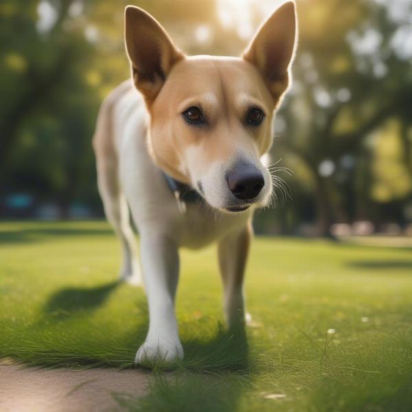 Dog Sniffing Grass