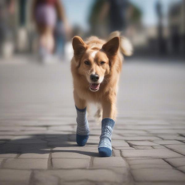 Dog socks protecting paws from hot pavement