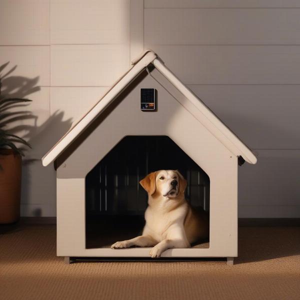 Dog Enjoying a Solar-Lit Kennel