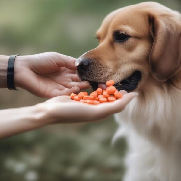 Dog taking vitamin supplements