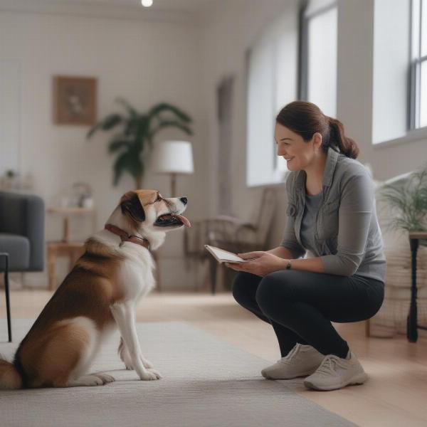 Dog trainer interviewing a client