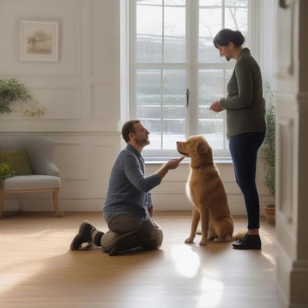 Dog trainer consulting with a dog owner in Shrewsbury