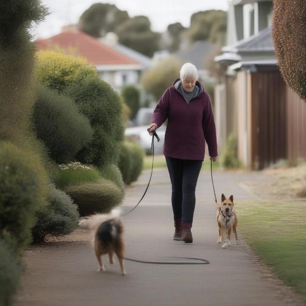 Leash training a dog in Ballarat